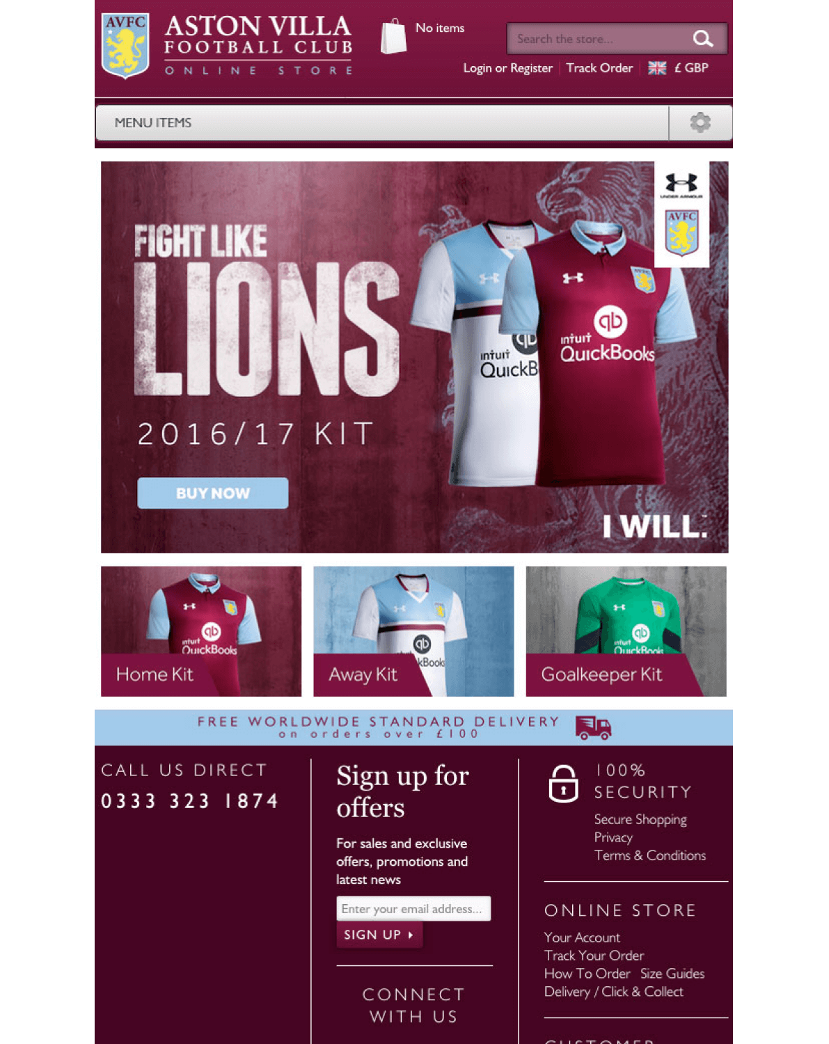 Aston Villa FC Shop website